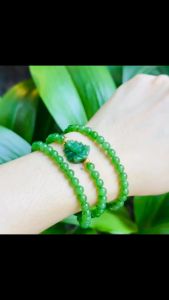 vòng tay nữ dáng chuỗi ngọc bích tự nhiên mix hồ ly chúa ngọc cẩm thạch tự nhiên và charm bi vàng tây vòng tay đá phong thuỷtrang sức thiết kế đủ hoá đơn thẻ bảo hành