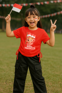Setelan Kaos Serut Crop Top dan Kargo Anak Perempuan Anomali Kemerdekaan Indonesia Umur 1-14 tahun