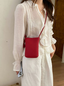 TANGKOU | Compact Red Soft Leather Mobile Bag