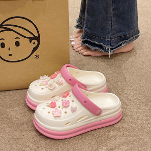 รองเท้าแตะ EVA สำหรับผู้หญิง ทรงหัวมน ส้นสูงปานกลาง ด้านหน้าเปิด ทรงหัวมน พื้นรองเท้าแบบสวมสบาย สไตล์หวาน