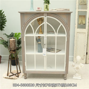 French Country Style Wooden Arched Iron Double Door Storage Cabinet Sideboard Cabinet Glass Cabinet