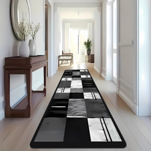 VIKAMA Black White Geometric Patchwork Hallway Runner Floor Mat Anti-slip Entryway Floor Mat Indoor Carpet Home Decoration