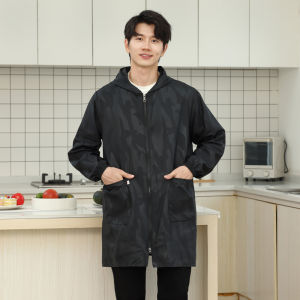 Mens Long Sleeve Thin Waterproof Oil-resistant Kitchen Apron Spring Autumn Style Adult Workwear Durable Polyester Apron