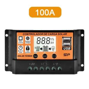 Bộ Điều Khiển Sạc Năng Lượng Mặt Trời PWM Màn Hình LCD 30A 50A 100A Hai Cổng USB 5V Tự Động Nhận Diện Loại Pin Cho Tấm Pin Mặt Trời RV Tàu Thuyền Gia Đình