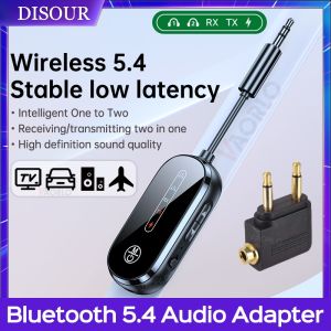 DISOUR 2 In 1 Bluetooth 5.4 Transmitter Receiver Stereo 3.5mm AUX Airplane Audio Wireless Adapter With Microphone For TV PC Headphone Car Aircraft