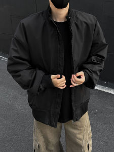 แจ็คเก็ตฟลายเดนิมสไตล์อเมริกันสำหรับผู้ชาย ทรงหลวม ปกจักรวาล เสื้อเบสบอลพื้นฐาน แจ็คเก็ตฤดูใบไม้ร่วง ปกติ แขนยาว ปกจักรวาล