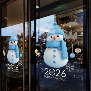 Modern Minimalist Christmas Decoration Stickers Adhesive Glass Window Door Decorative Stickers Shop Display Cartoon Snowman