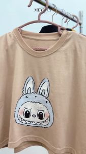 Mey Mey Kaos Crop Top Wanita Karakter Labubu Bahan 100% Cotton Combed
