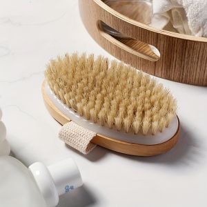 Natural Bristle Body SPA Brush for Wet and Dry Skin Soft Bath Massager for Home Use