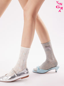 YANGMA Womens Lace Socks Thin Mid-Calf Floral Butterfly Knot Cotton Blend Moisture Wicking Comfortable Autumn Winter Socks