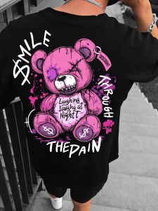 Trendy style new summer mens teddy bear letter print breathable and comfortable round neck T-shirt outdoor high street top