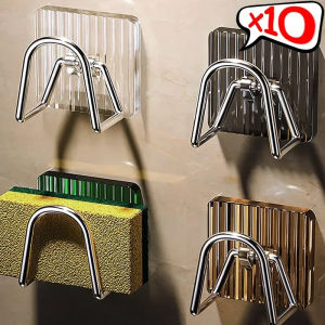 10ชิ้นที่วางฟองน้ำอ่างเหล็กสแตนเลสในครัวมีกาวในตัวระบายราวตากชั้นวางของที่แขวนติดผนังที่เก็บของในครัวเรือน