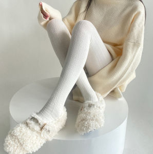 Purple Cotton Blend Tights Twist Pattern Vertical Stripes Slimming Grey Base Layer Socks for Women Winter Warm Simple Style