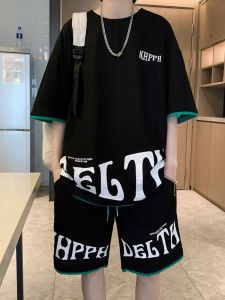 Cool Casual Sportswear Set Summer plus Size Short Sleeve Shorts Teenage Leisure Sport One Set of Clothes Combination