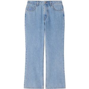 Womens Cotton Denim Flared Nine-Piece Pants Spring Summer Natural Waist Button Craft Cotton 100% Thick Thin Regular Fit