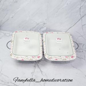 Prasmanan set Gandeng dua Toples tempat saji Makanan Lauk motif shabby Chic keramik dapur
