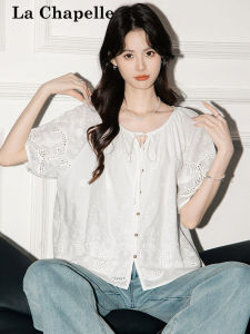 La Chapelle | Design Elegant Bow Lace Hollow Short Sleeve Shirt Loose Fit