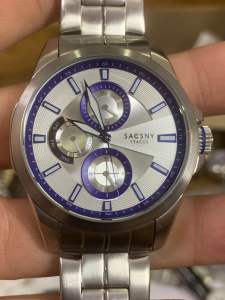 Đồng hồ nam hiệu SAC$NY YSACCS QUARTZ full 6 kim 1 cốt  hai lịch kim 24h size 42mm full thép đúc dây ngắn 165cm khóa zin đáy xoáy chống nước 10BAR