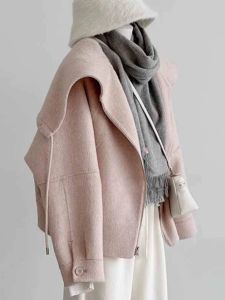 Pink Sheepskin Coat for Women Short Style Winter 2024 Fashionable Outerwear with Turn-Down Collar Ideal for Shaped Bodies
