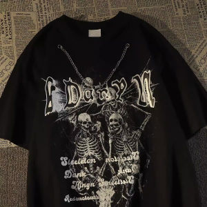 American Fashion Brand Skull Necklace Short Sleeve T-Shirt Men and Women Pure Cotton Summer Ins Loose Fashion High Street Hip Hop Half Sleeve Tops