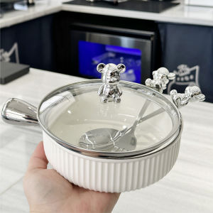 Stylish Luxury Ceramic Handle Bowl With Lid