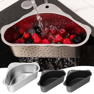 304 Stainless Steel Triangle Drain Basket Kitchen Sink Filter Rack Fruit And Vegetable Leftovers Drain Rack With Suction Cup Storage Rack