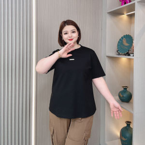 เสื้อยืดคอกลมแขนสั้นทรงหลวมสบาย ๆ สำหรับผู้หญิงไซส์ใหญ่ ฤดูร้อน 2025 เสื้อตัวบนลำลอง ทรงหลวม ทรงเข้ารูป ทรงเข้ารูป