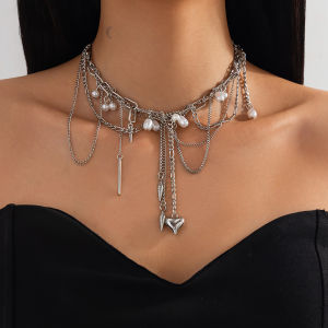 Ingemark | Ingemark Multilayer Tassel Love Heart Pendant Choker Necklace for Women Trend Punk Silver Color Metal Chain Party Jewelry Gift