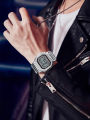 Sports Men's Watch X-GEQCK Steel Heart Small Silver Block Electronic Multifunctional Waterproof Rubber Band Square Dial Clock. 