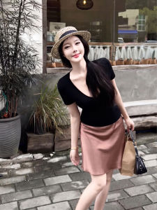 SUHUIQIAN | Chân Váy Xòe Dạng Bọc Màu Cà Phê Cho Phụ Nữ Thấp Nhỏ