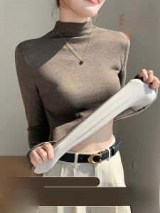 MiiOW | Womens Fleece Lined Thickened Half High Collar Knitted Base Shirt Slim Fit Warm Top For Autumn Winter New Style MiiOW Cat Person