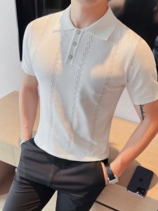 Áo Thun Polo Tay Ngắn Thời Trang Mùa Hè Cho Nam Áo Thun Cổ Polo Dệt Kim Lụa Băng Ôm Vừa Vặn Màu Trơn Thoáng Khí