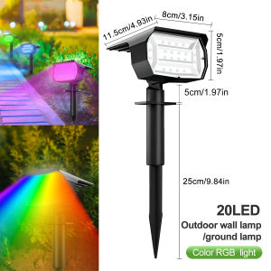 NEWSTYLE | 20LED Solar Spotlights Outdoor RGB Color Changing Landscape Spot Garden Lighting IP65 Waterproof Solar Powered Spotlight