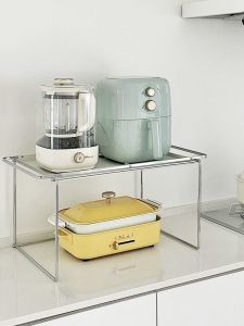 Korean Style Ins Kitchen Microwave Oven Rack Bamuda Oven Rack Double-Layer Multifunctional Floor Seasoning Storage