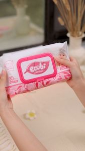 Combo 05 gói khăn giấy ướt cao cấp an toàn cho bé Ecobi Ecowipes gói 80 tờ 560g Hương Dịu Nhẹ không cồn không paraben