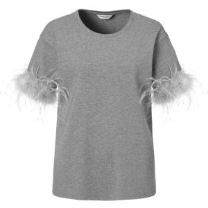 TAMMY TANGS | เสื้อยืดคอกลมแขนสั้นถักนิตติ้งผ้าฝ้ายสำหรับผู้หญิงในฤดูใบไม้ร่วง เสื้อผ้าทำงานสไตล์หวาน ทรงหลวม ปกติ