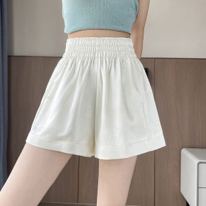 White Silk Chiffon Short Pants Womens Summer Thin High Waist Drapey A-Line Wide Leg Pants Outdoor Sports Hot Pants