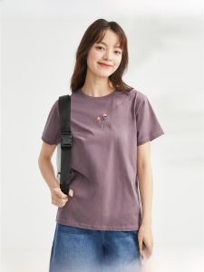 Giordano Pure Cotton Short Sleeve T-Shirt Womens New Style Floral Print round Neck Casual Top Age-Defying Summer Fashion