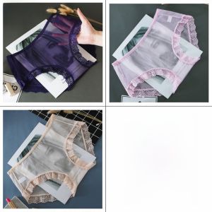 Quần Lót Ren Lưới Gợi Cảm Siêu Mỏng Cạp Thấp Không Đường May Quần Lót Tam Giác Bằng Nylon Không Đường May Cho Nữ