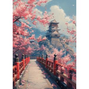 1pc Frameless Japanese Sakura Village Poster Street Mount Fuji Canvas Painting Wall Art for Living Room Home Wall Art Decoration
