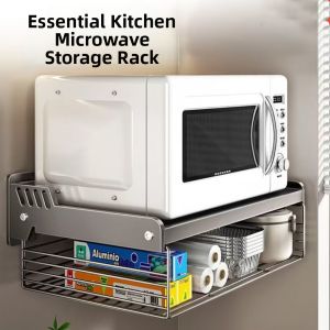 Wall-Mounted Drill-Free Microwave Oven Shelving Unit