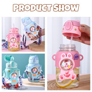 Baby Water Sippy Cup Cartoon Tumbler For Kids Straw Cup Bottle For Baby Straw Cup For Baby Training Cup Cute Cartoon BPA Free Adjustable Strap 600ML (Pink/Purple/Blue)