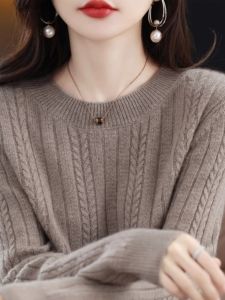 Womens Knitted Sweater Autumn Winter New Arrival Large Size Cashmere Loose Short round Neck Woolen Inner Wear Base Shirt