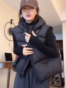 Trendy Short Padded Jacket Vest Womens Loose Fit Casual High Waist Korean Style Winter Coat without Sleeve  Shape