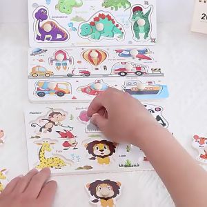 Mainan Anak Puzzle Knob Kayu Jigsaw Karakter Lucu Wooden Puzzle Gagang Knop Kayu Mainan Edukatif Edukasi Bergambar PST