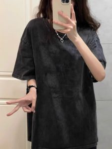 Áo Thun Cotton Tay Ngắn Mùa Hè Dáng Rộng Phong Cách Hàn Quốc Thường Ngày Cổ Tròn Màu Trơn Thời Trang Mặc Trong Nhà