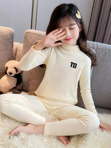 Girl Pure Color Long Johns Dralon Childrens Half Turtleneck Thermal Top Thermal Pants Kids Heattech Intimates Suit Fall and Winter