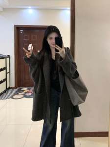 Ladies Thickened Warm Knitted Open Cardigan Casual Style Autumn Winter Outerwear Mid-Length Sweater Coat Korean Version Loose Fit