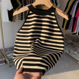 DVDK | Slim Striped Halter Top Womens Outwear