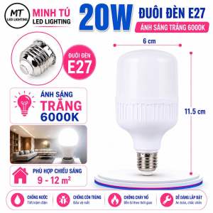 Bóng Đèn LED Bulb Trụ 20W E27 Siêu Sáng 6500K/3500K - Tiết Kiệm Điện - Đèn LED Chiếu Sáng Gia Đình Cửa Hàng Nhà Xưởng